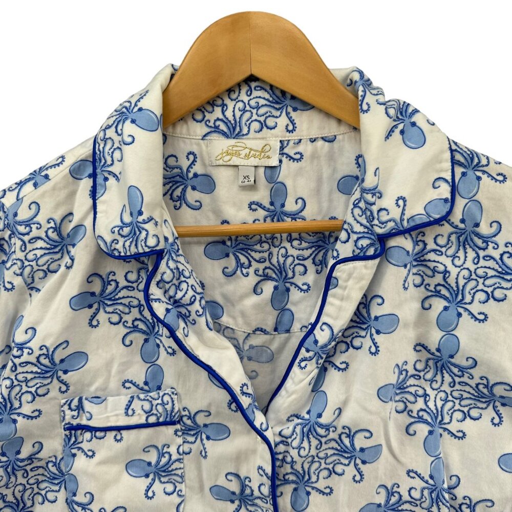 Jayes Studio Sleep Dress Womens Blue Octopus Long Sleeve Cotton Sateen Sz XS - Picture 4 of 10